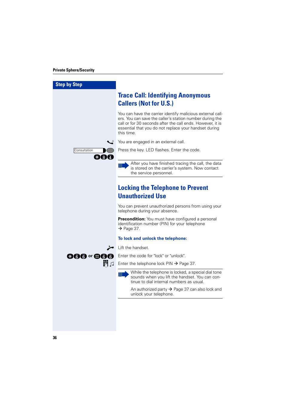 Locking the telephone to prevent unauthorized use, Locking the telephone to prevent unauthorized use | Siemens HIPATH 5000 User Manual | Page 36 / 72