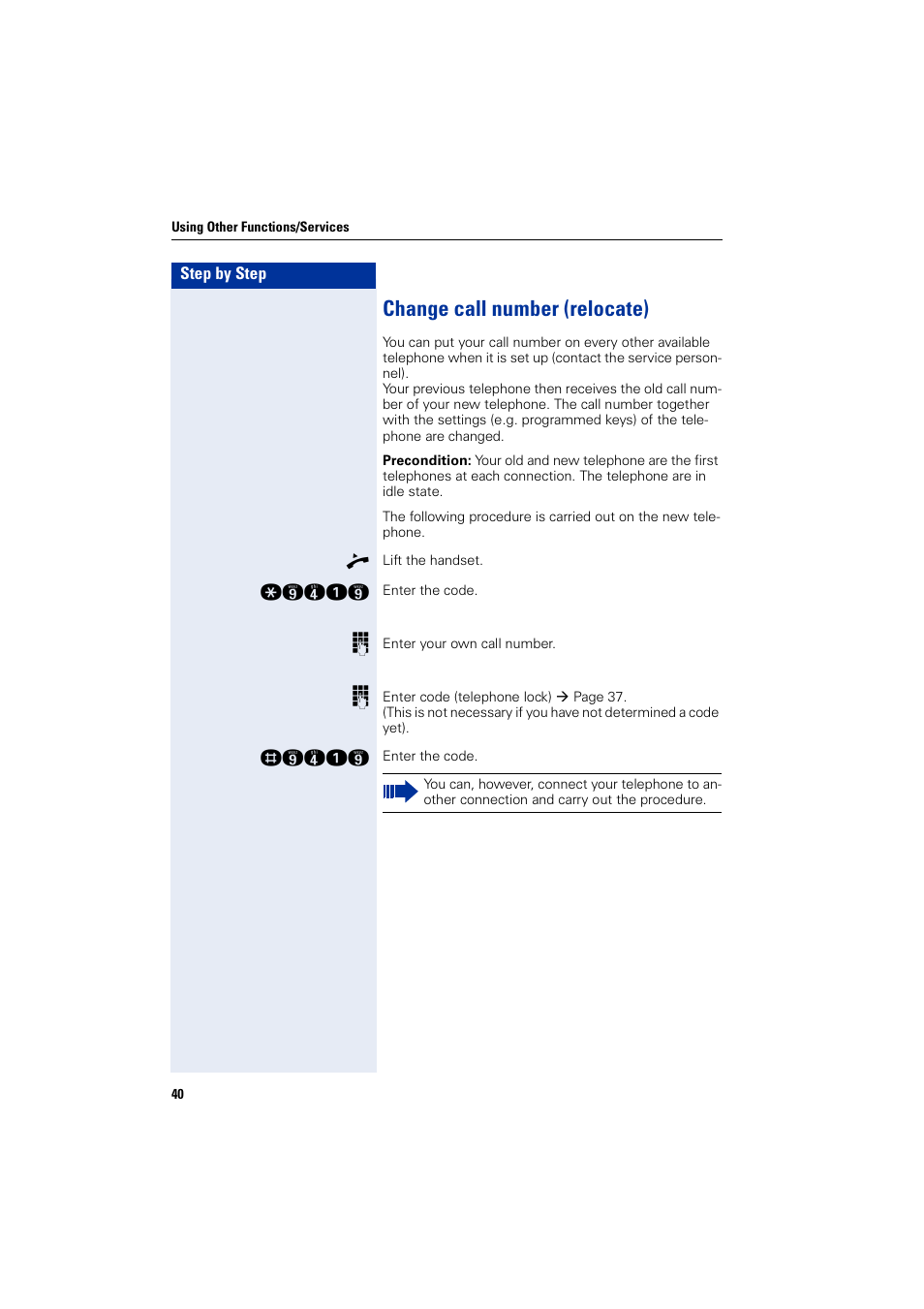 Change call number (relocate) | Siemens HIPATH 5000 User Manual | Page 40 / 72