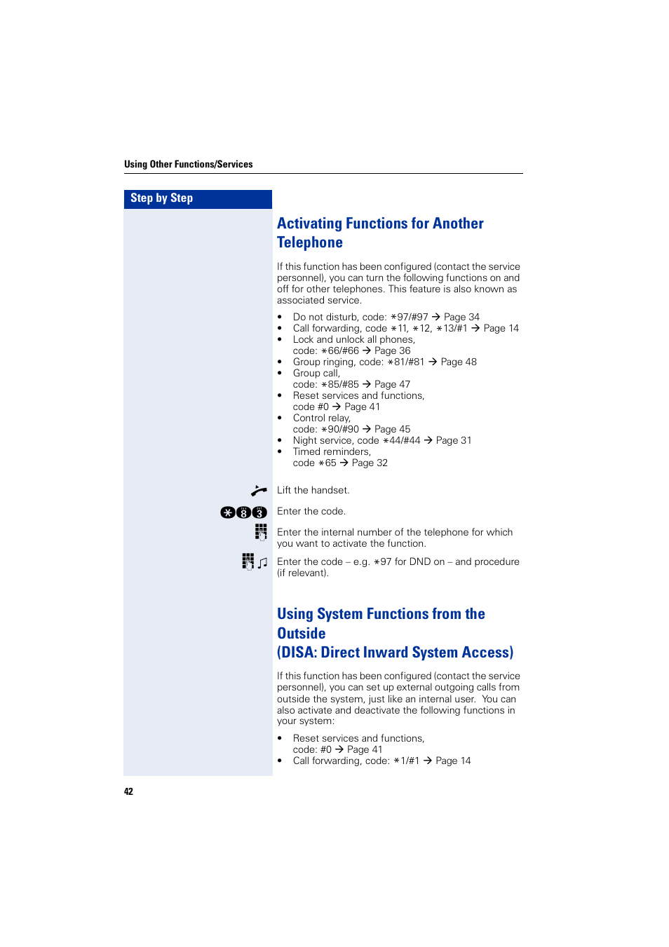 Activating functions for another telephone | Siemens HIPATH 5000 User Manual | Page 42 / 72