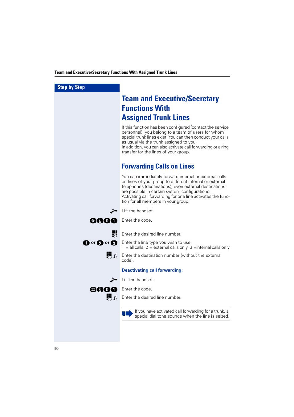 Forwarding calls on lines | Siemens HIPATH 5000 User Manual | Page 50 / 72