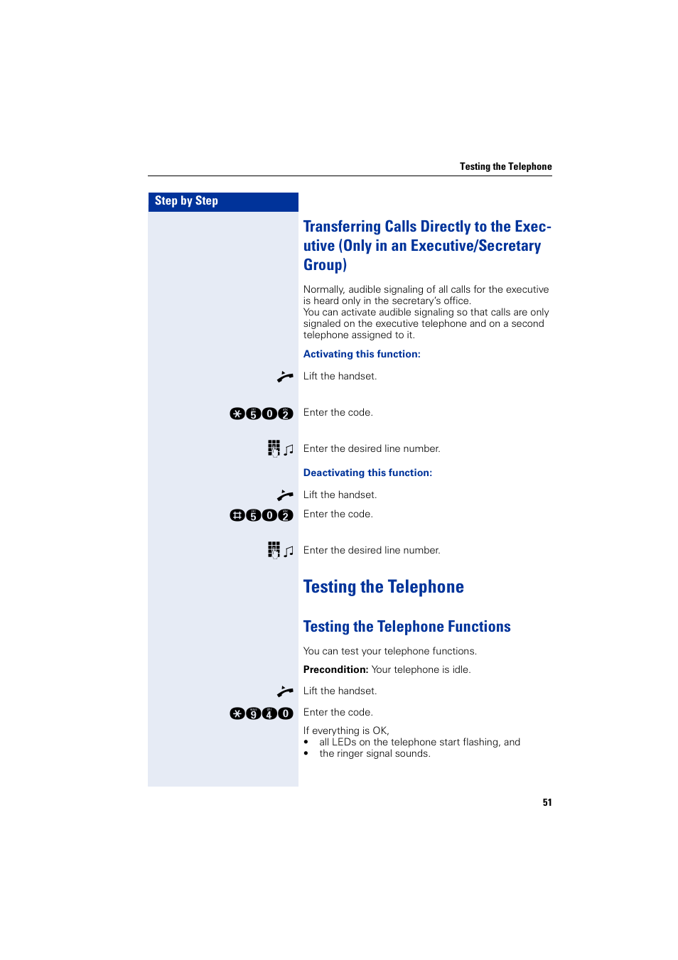 Testing the telephone, Testing the telephone functions | Siemens HIPATH 5000 User Manual | Page 51 / 72