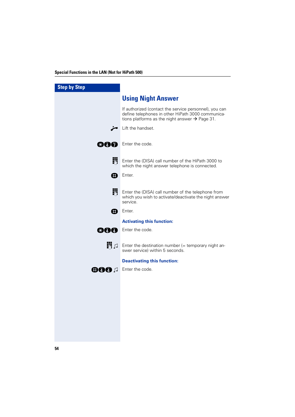 Using night answer | Siemens HIPATH 5000 User Manual | Page 54 / 72