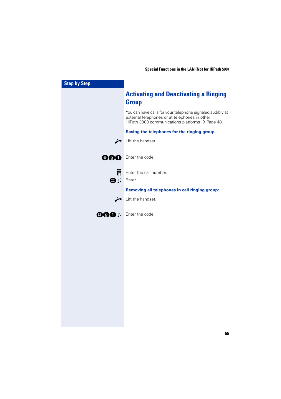 Activating and deactivating a ringing group | Siemens HIPATH 5000 User Manual | Page 55 / 72