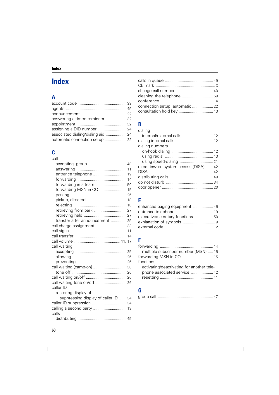 Index | Siemens HIPATH 5000 User Manual | Page 60 / 72