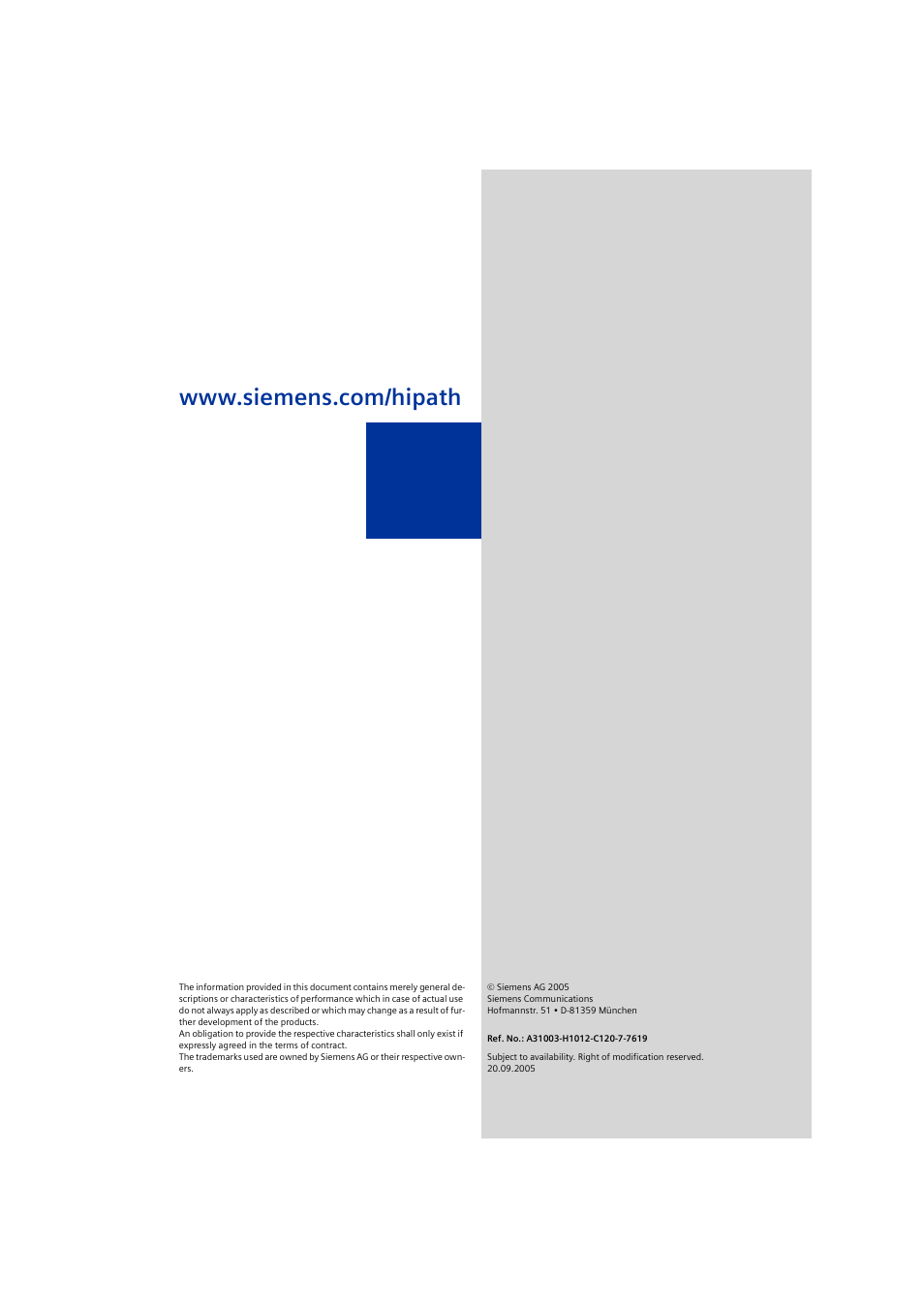 Siemens HIPATH 5000 User Manual | Page 72 / 72