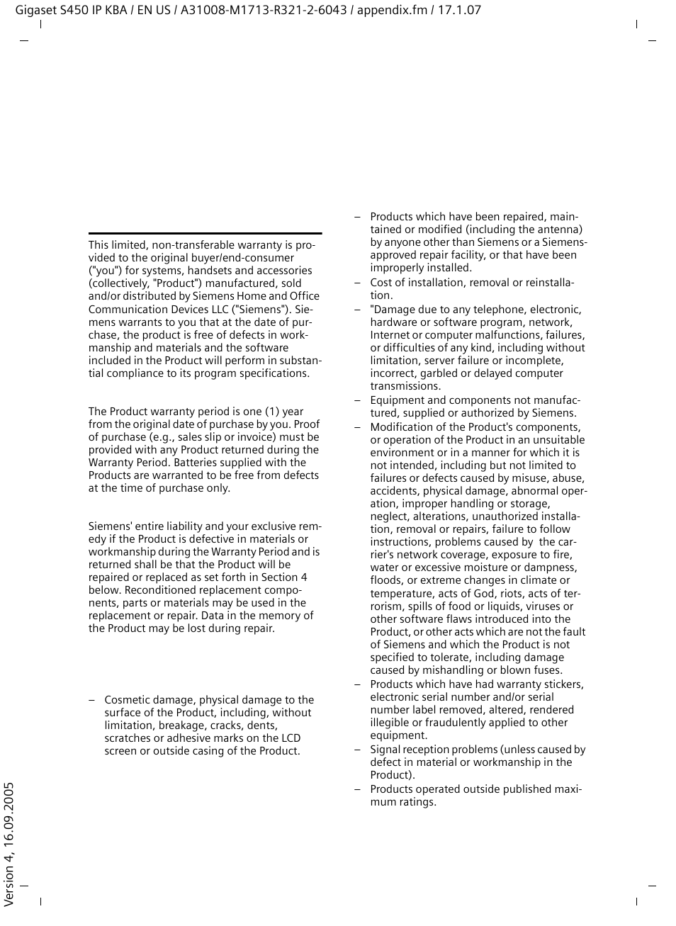 End-user limited warranty | Siemens Gigaset S450IP User Manual | Page 34 / 44