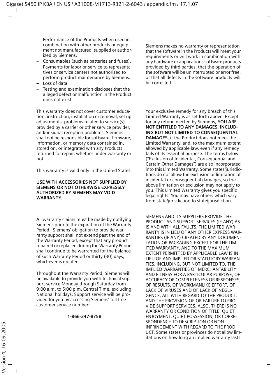 Warranty claim procedure, Limitation of warranty, Disclaimer of warranties | Siemens Gigaset S450IP User Manual | Page 35 / 44