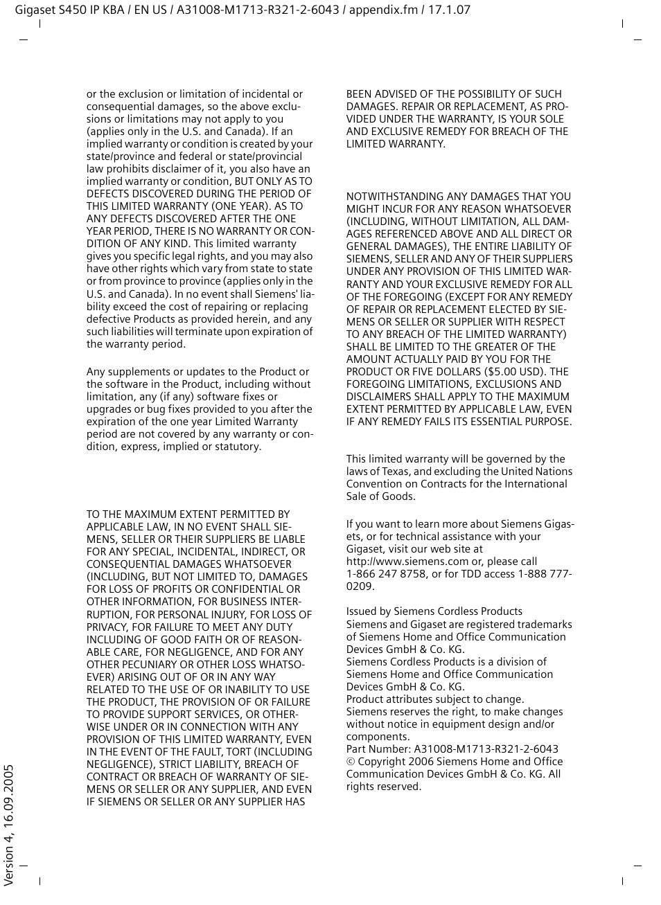 Limitation of liability and remedies, Governing law | Siemens Gigaset S450IP User Manual | Page 36 / 44