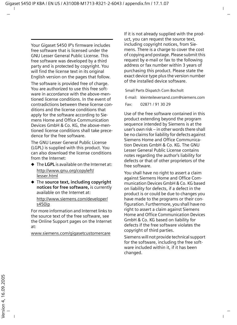 Gigaset s450 ip - free software, Gigaset s450 ip – free software | Siemens Gigaset S450IP User Manual | Page 37 / 44
