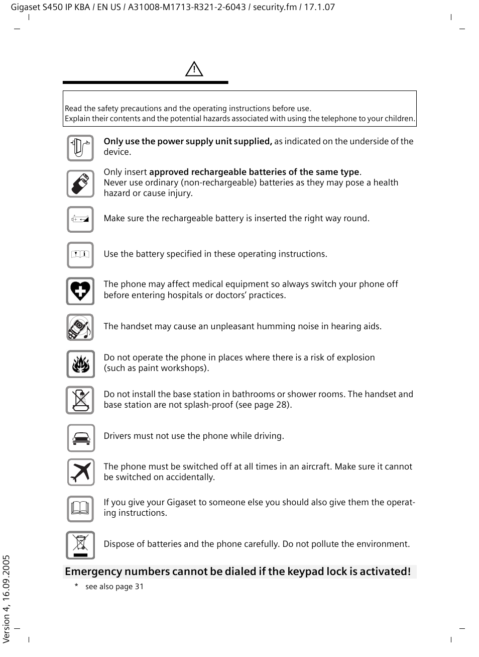 Safety precautions | Siemens Gigaset S450IP User Manual | Page 4 / 44