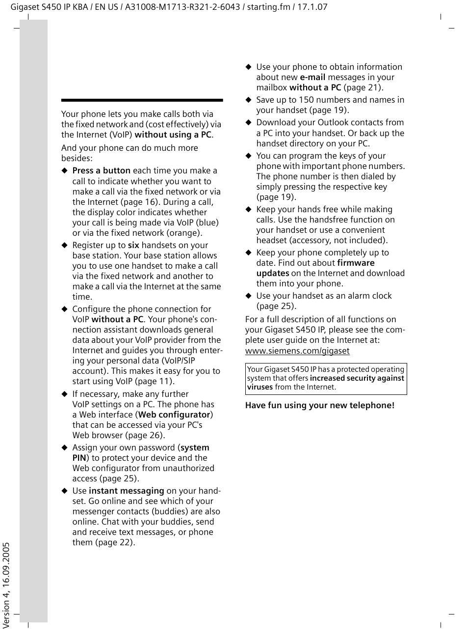 Gigaset s450 ip - more than just a telephone, Gigaset s450 ip – more than just a telephone | Siemens Gigaset S450IP User Manual | Page 5 / 44