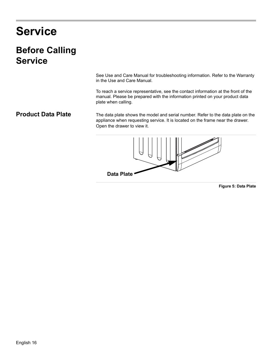 Service, Before calling service, Product data plate | Figure 5: data plate | Siemens HE2528U User Manual | Page 20 / 56