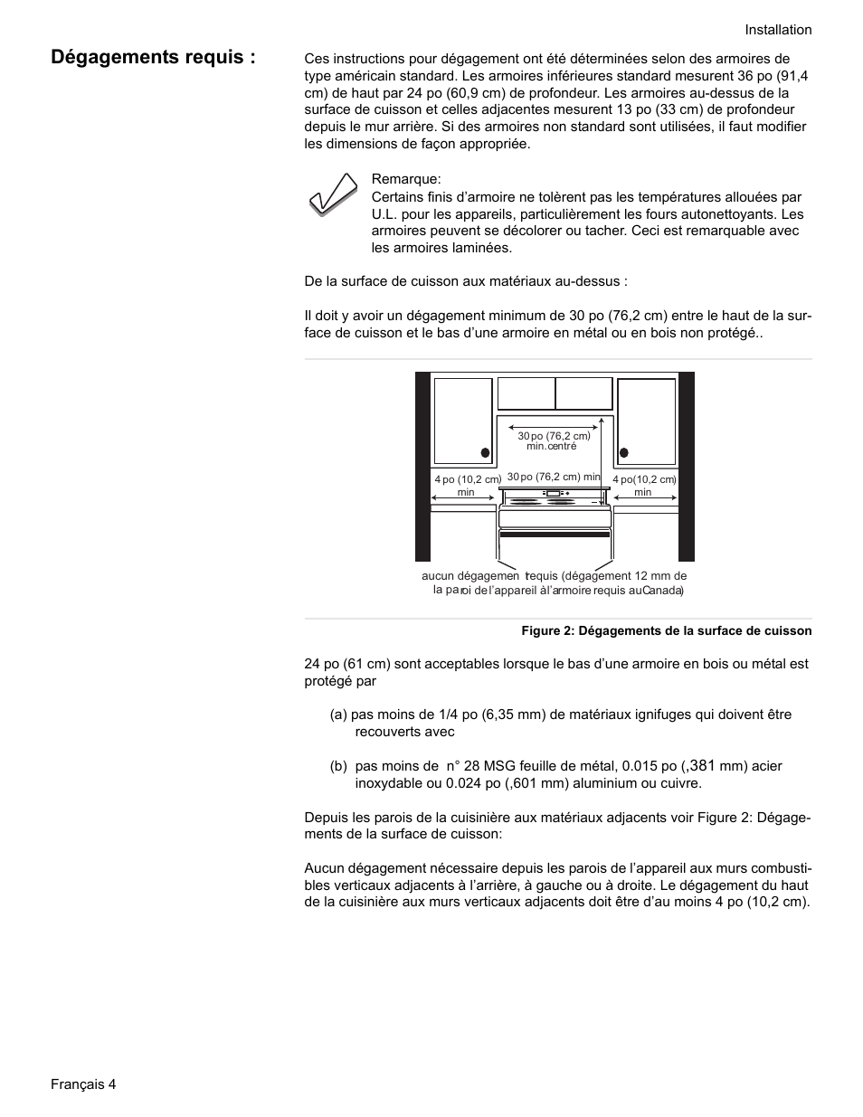 Dégagements requis, Figure 2: dégagements de la surface de cuisson | Siemens HE2528U User Manual | Page 26 / 56