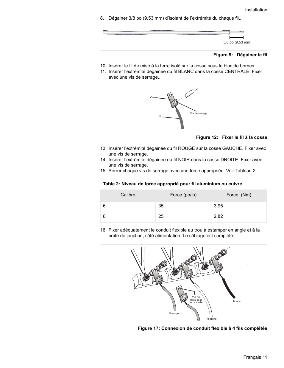 Figure 9: dégainer le fil, Figure 12: fixer le fil à la cosse | Siemens HE2528U User Manual | Page 33 / 56