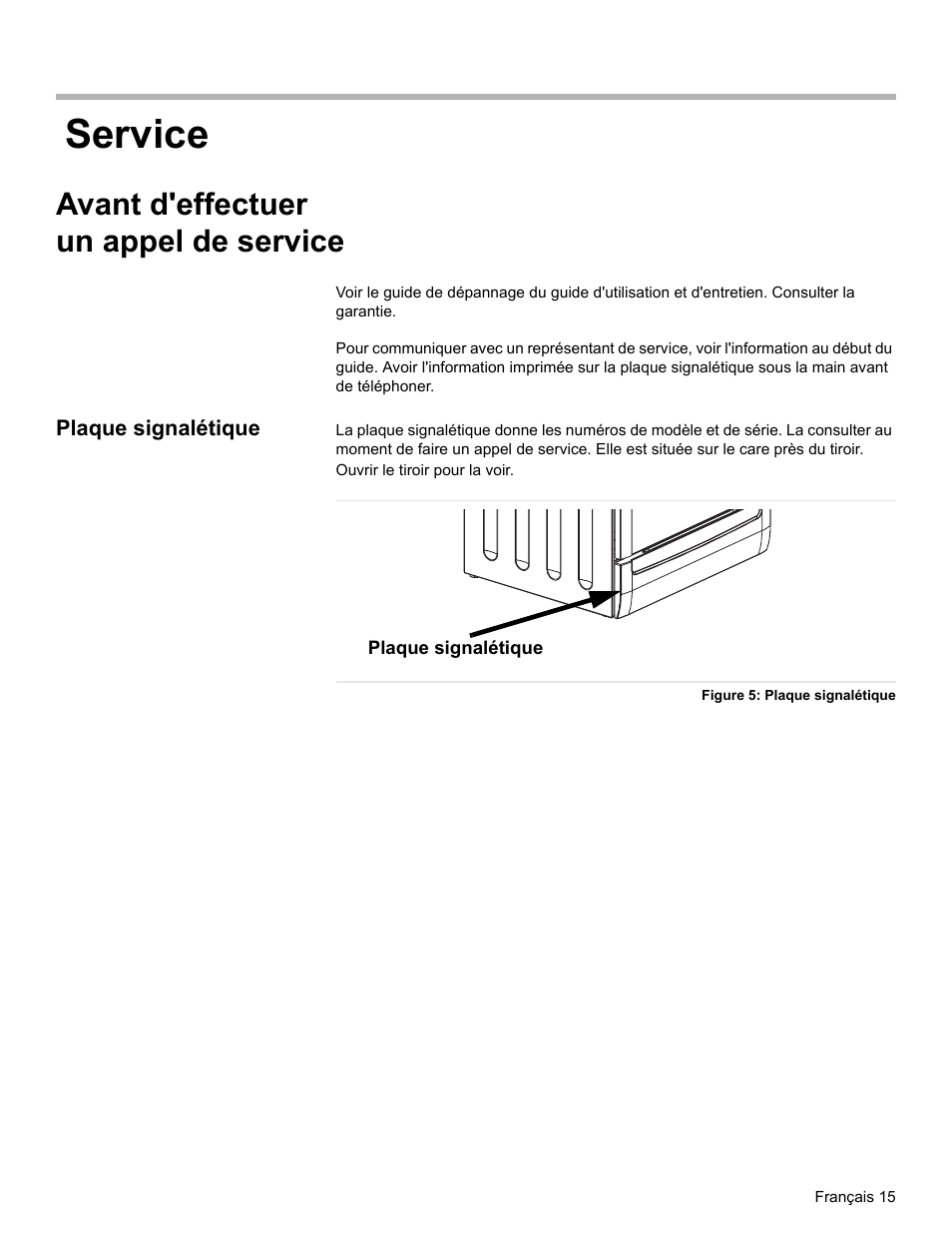 Service, Avant d'effectuer un appel de service, Plaque signalétique | Figure 5: plaque signalétique | Siemens HE2528U User Manual | Page 37 / 56