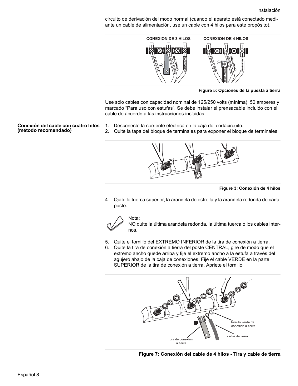 Figure 5: opciones de la puesta a tierra, Figure 3: conexión de 4 hilos | Siemens HE2528U User Manual | Page 46 / 56