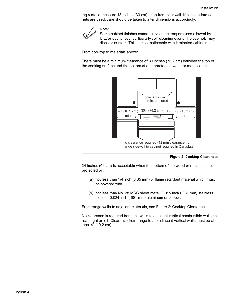 Figure 2: cooktop clearances | Siemens HE2528U User Manual | Page 8 / 56