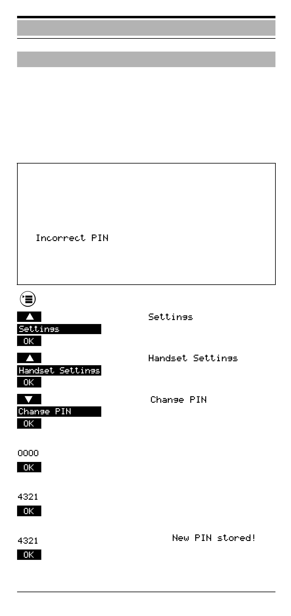 Changing the mobile unit pin, Settings | Siemens Hicom cordless EM User Manual | Page 56 / 68