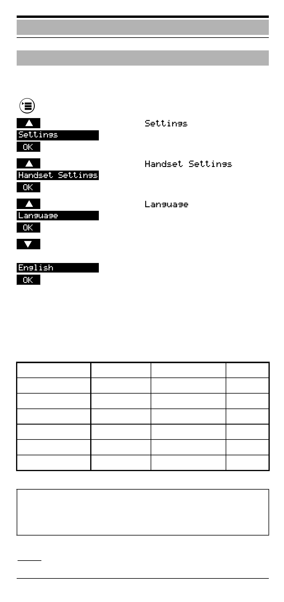 Setting the language, Settings | Siemens Hicom cordless EM User Manual | Page 57 / 68