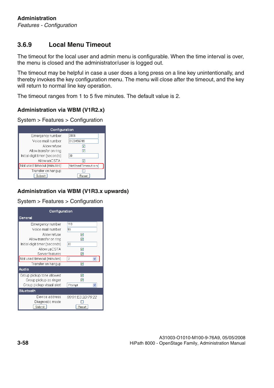 9 local menu timeout, 9 local menu timeout -56 | Siemens HIPATH 20 User Manual | Page 100 / 258