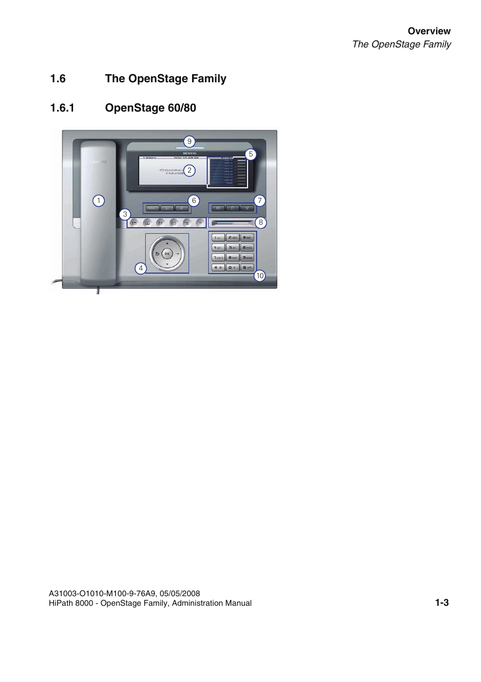 6 the openstage family, 1 openstage 60/80, 6 the openstage family -3 | 1 openstage 60/80 -3 | Siemens HIPATH 20 User Manual | Page 11 / 258