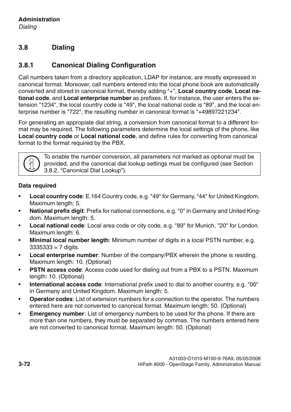 8 dialing, 1 canonical dialing configuration, 8 dialing -70 | 1 canonical dialing configuration -70 | Siemens HIPATH 20 User Manual | Page 114 / 258