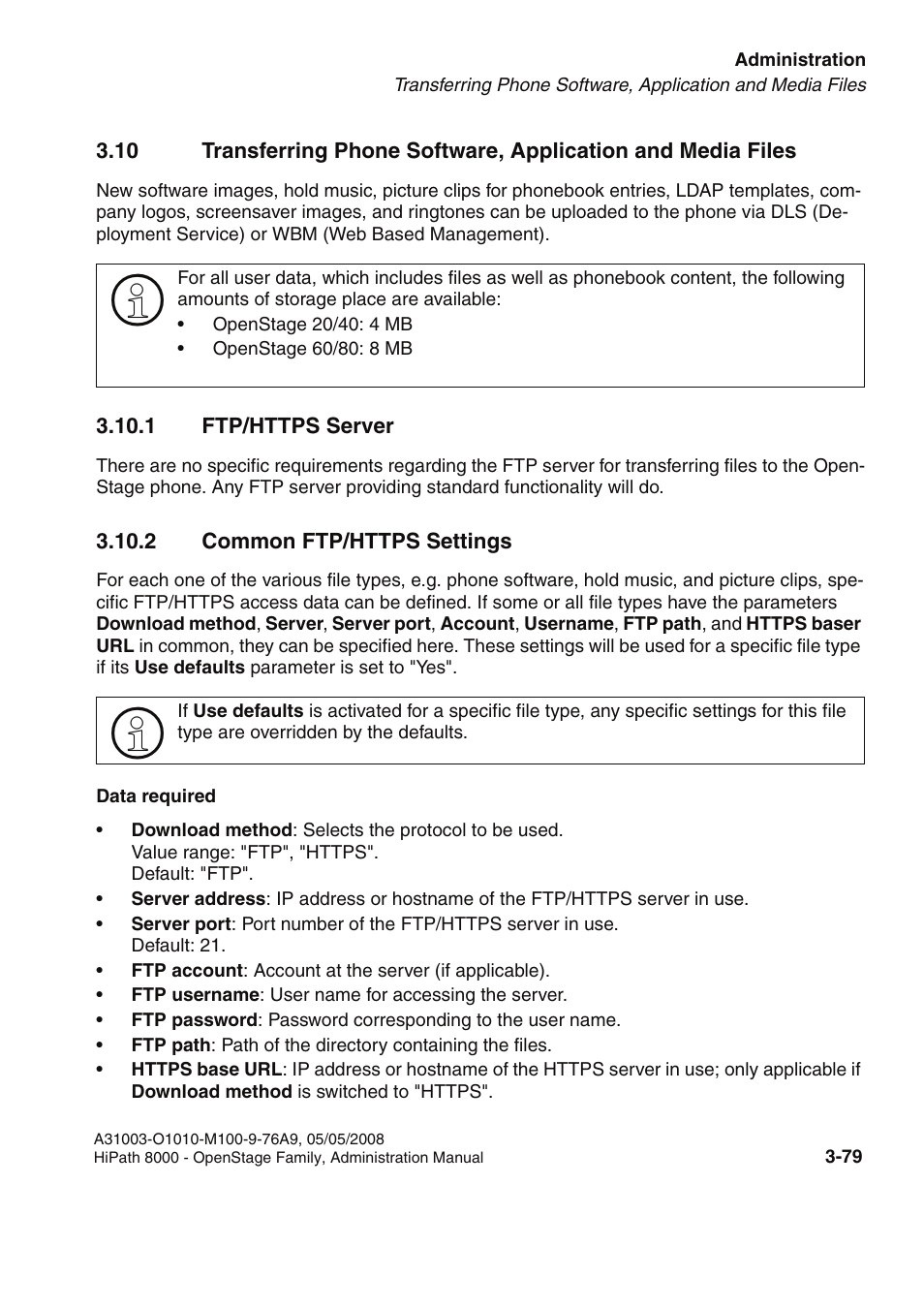 1 ftp/https server, 2 common ftp/https settings | Siemens HIPATH 20 User Manual | Page 121 / 258