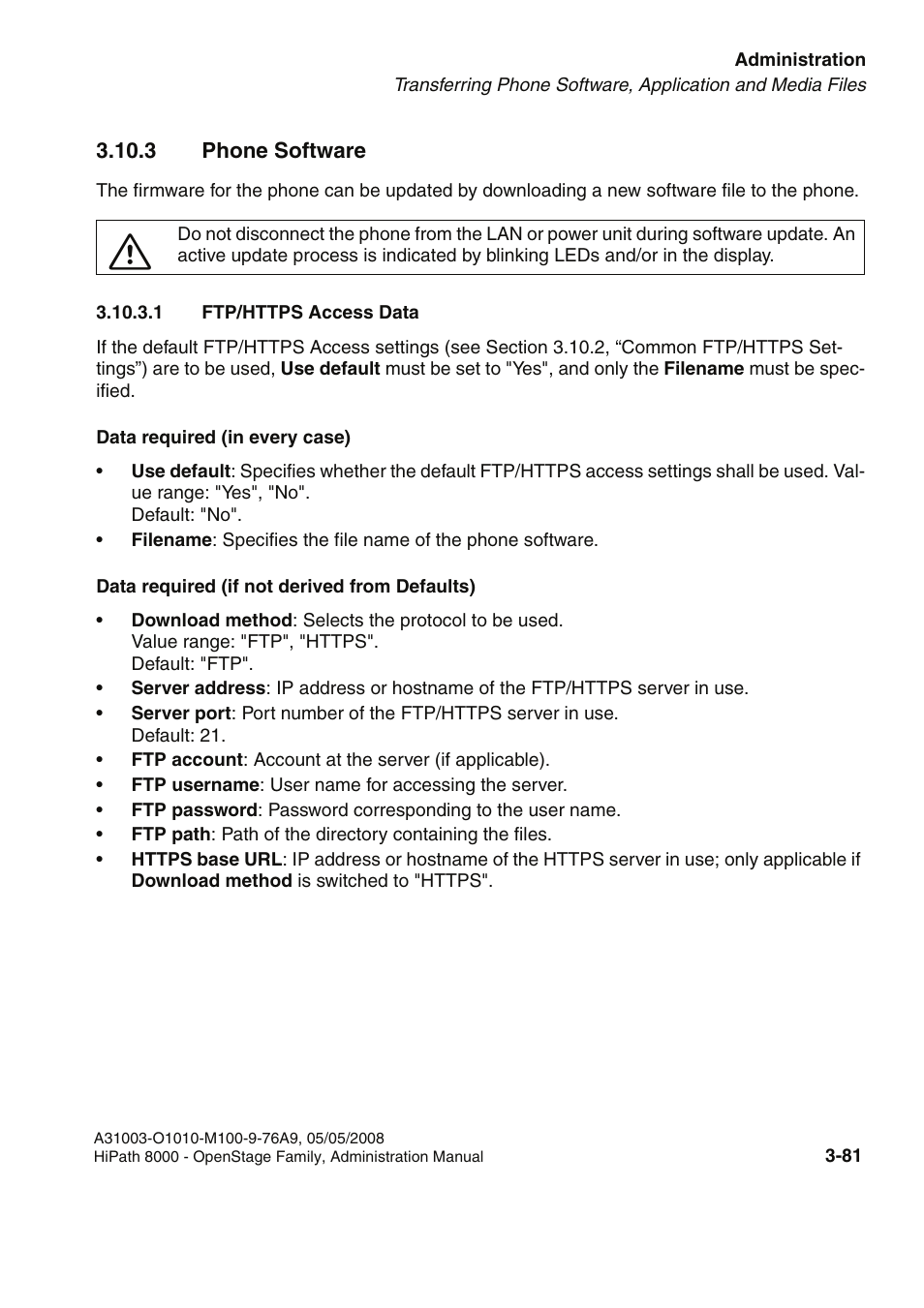 3 phone software, 1 ftp/https access data, 3 phone software -81 | 1 ftp/https access data -81 | Siemens HIPATH 20 User Manual | Page 123 / 258