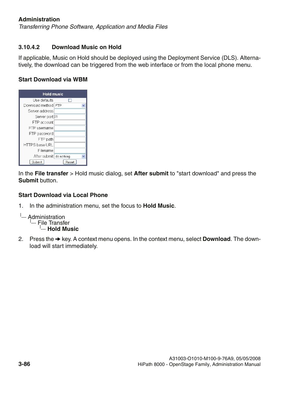 2 download music on hold, 2 download music on hold -86 | Siemens HIPATH 20 User Manual | Page 128 / 258