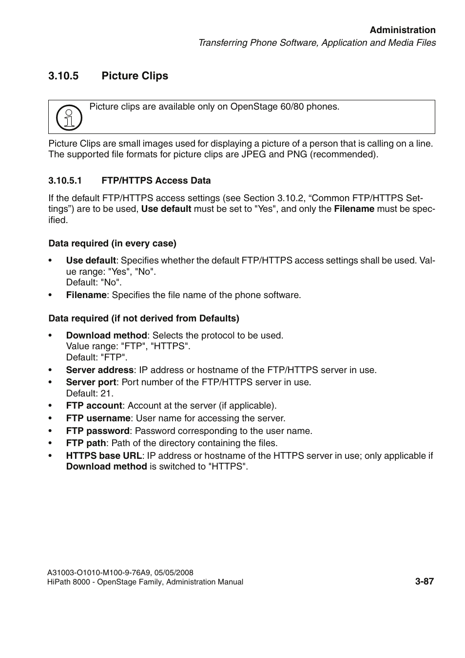 5 picture clips, 1 ftp/https access data, 5 picture clips -87 | 1 ftp/https access data -87 | Siemens HIPATH 20 User Manual | Page 129 / 258