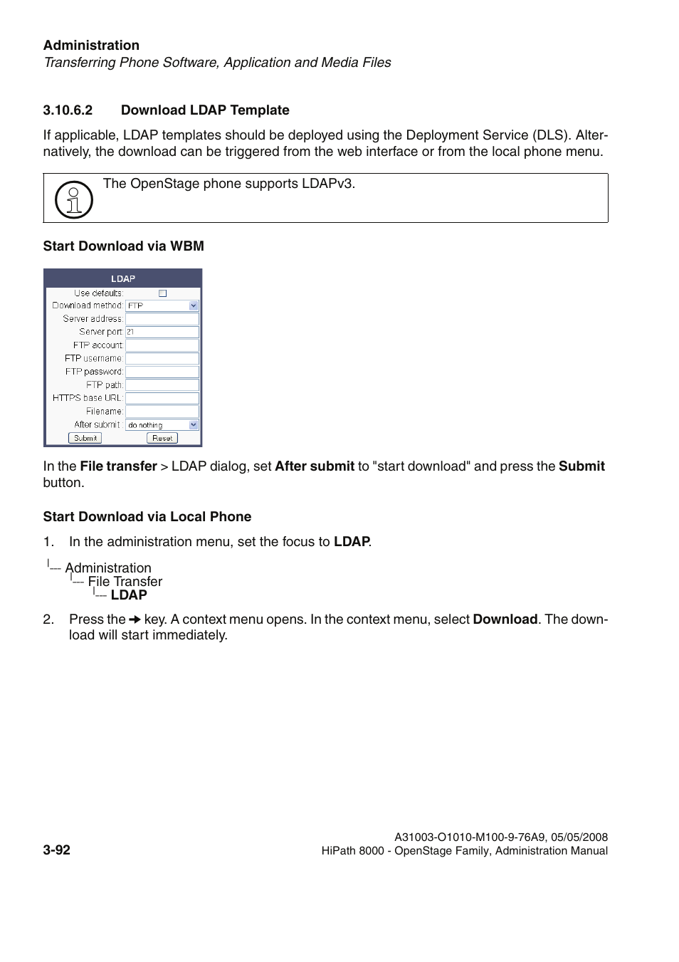 2 download ldap template, 2 download ldap template -92 | Siemens HIPATH 20 User Manual | Page 134 / 258