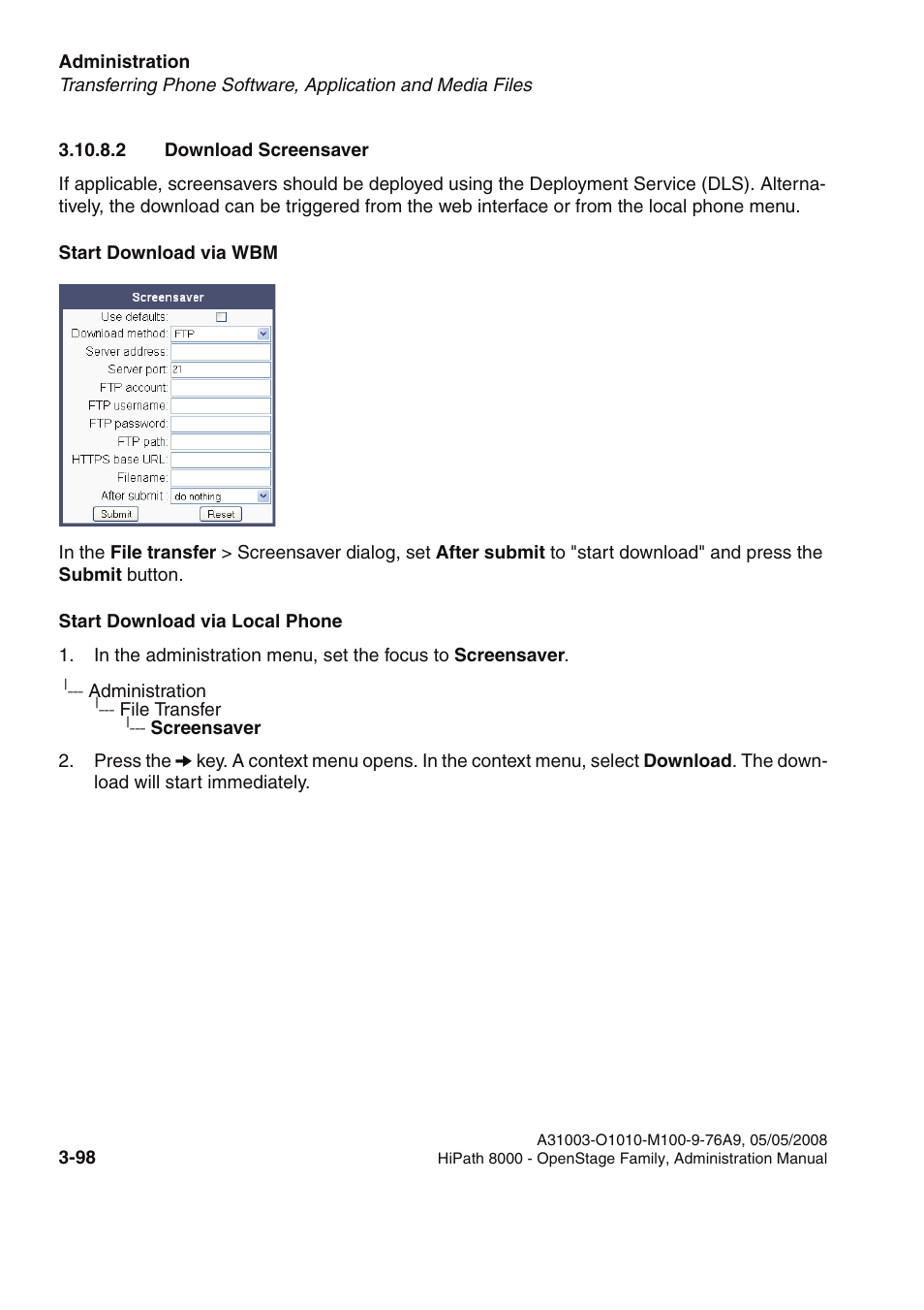 2 download screensaver, 2 download screensaver -98 | Siemens HIPATH 20 User Manual | Page 140 / 258