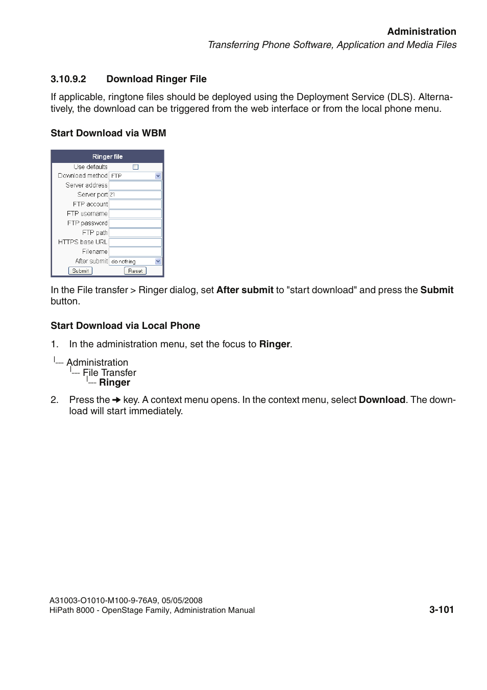 2 download ringer file, 2 download ringer file -101 | Siemens HIPATH 20 User Manual | Page 143 / 258