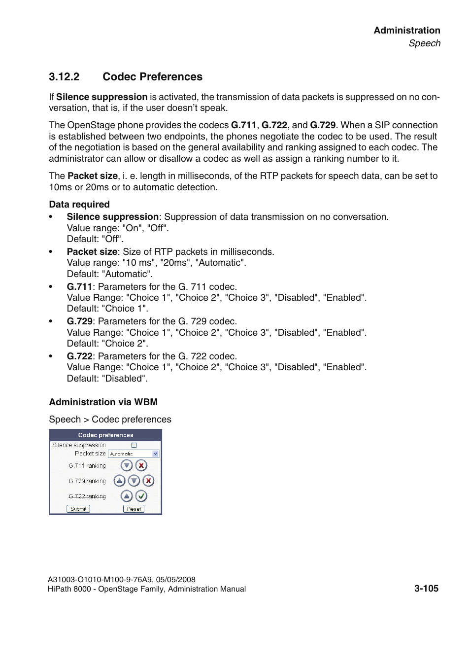 2 codec preferences, 2 codec preferences -105 | Siemens HIPATH 20 User Manual | Page 147 / 258