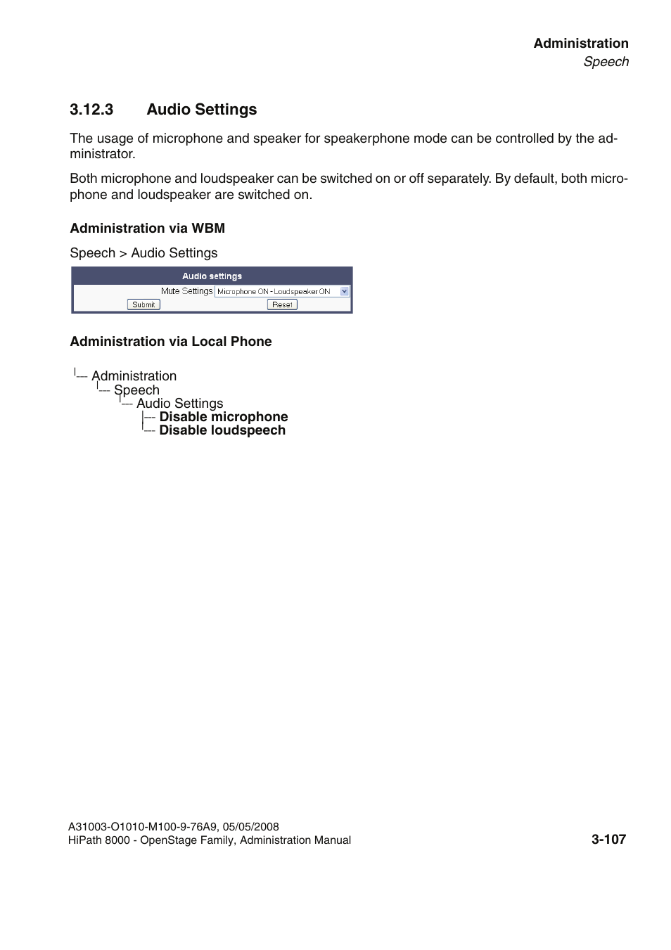 3 audio settings, 3 audio settings -107 | Siemens HIPATH 20 User Manual | Page 149 / 258