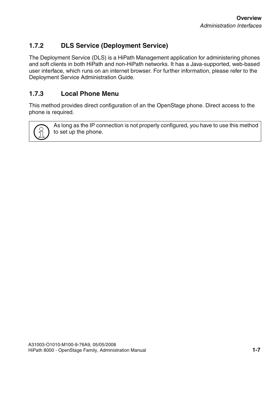 2 dls service (deployment service), 3 local phone menu | Siemens HIPATH 20 User Manual | Page 15 / 258