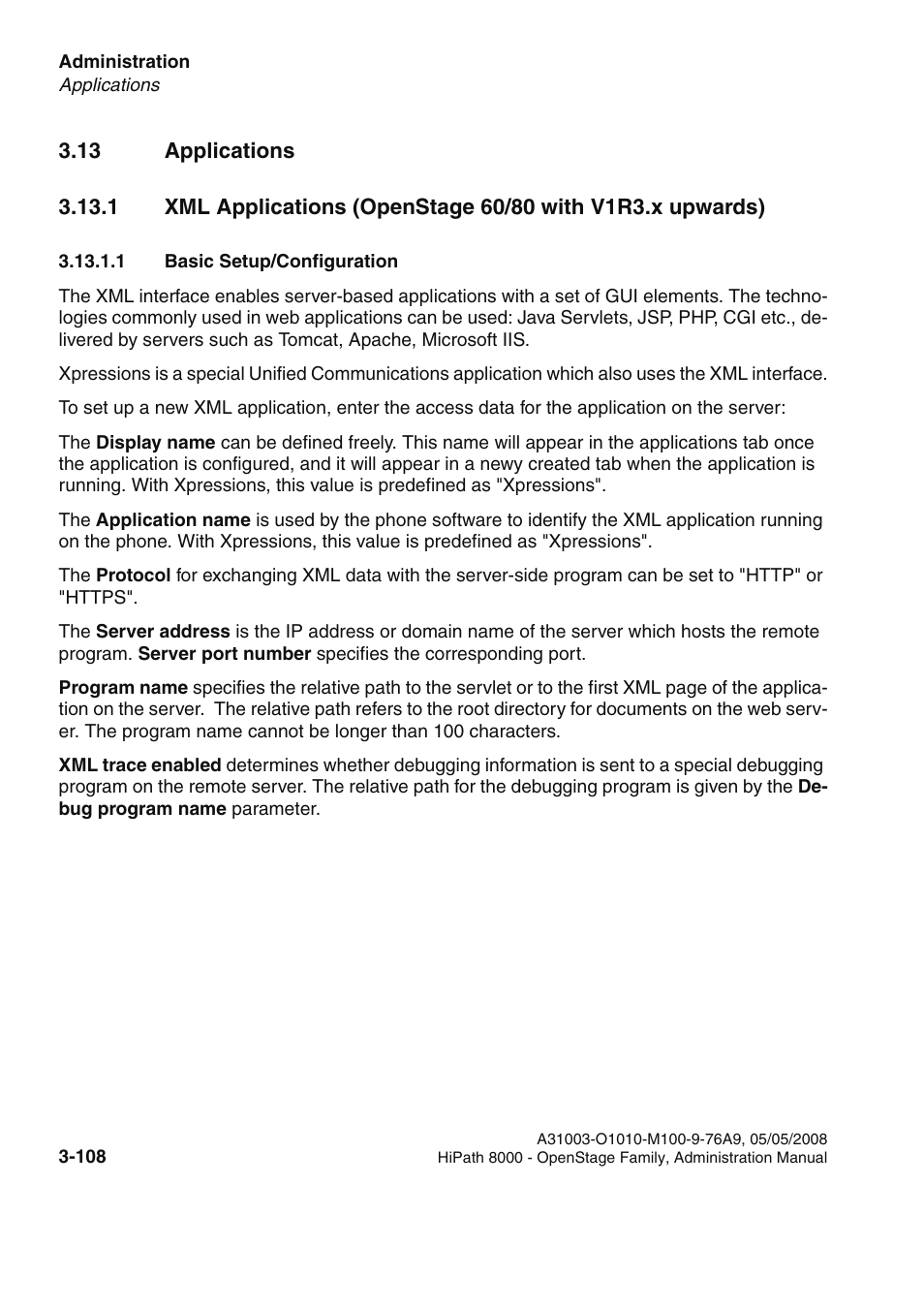 13 applications, 1 basic setup/configuration, 13 applications -108 | 1 basic setup/configuration -108 | Siemens HIPATH 20 User Manual | Page 150 / 258