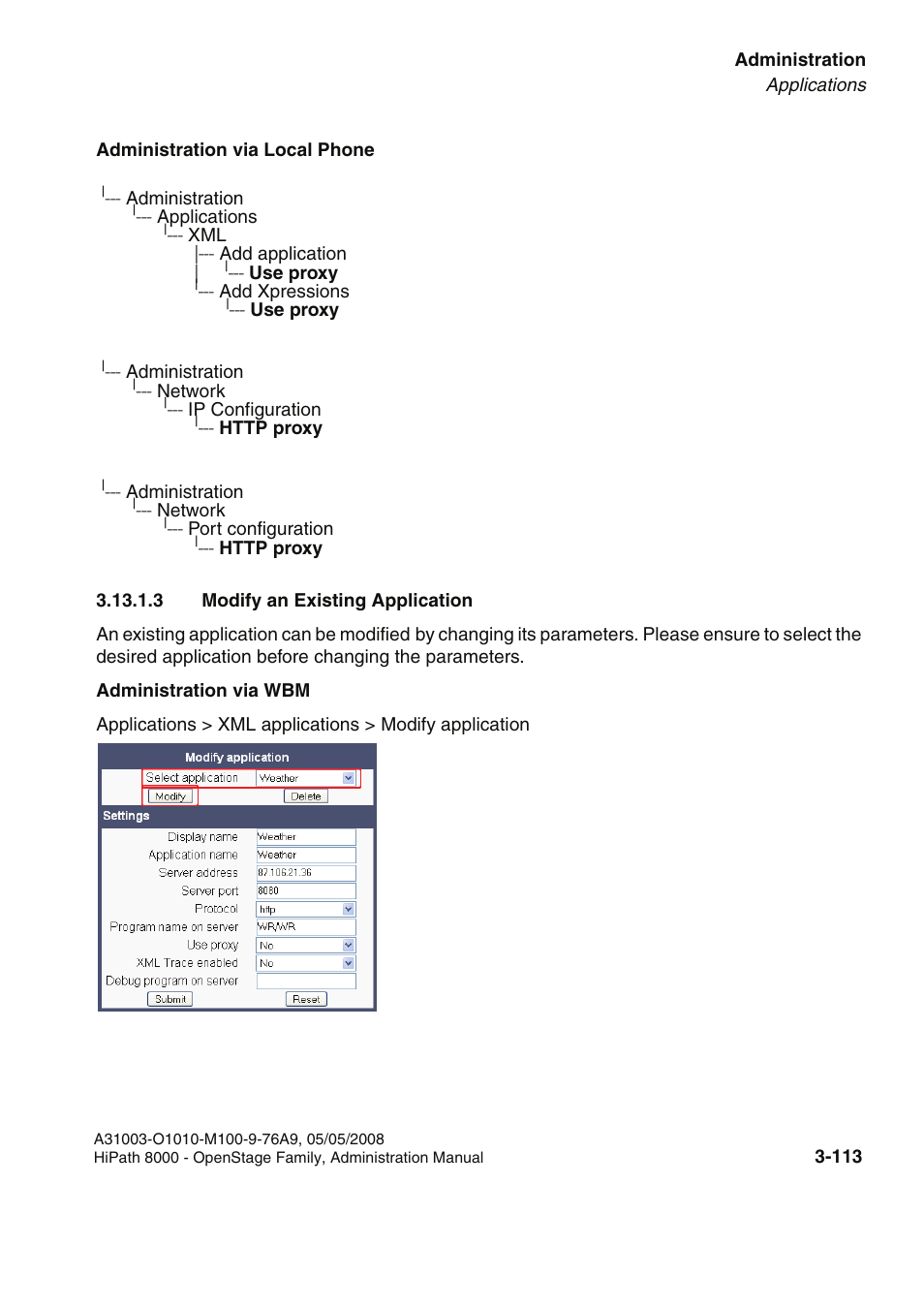 3 modify an existing application, 3 modify an existing application -113 | Siemens HIPATH 20 User Manual | Page 155 / 258