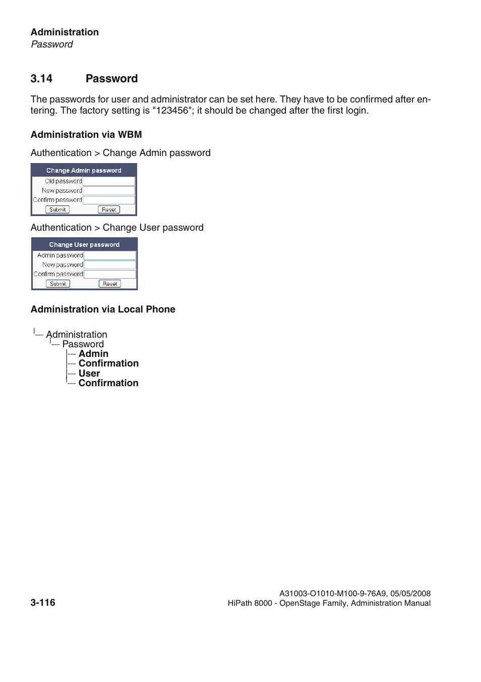 14 password, 14 password -116 | Siemens HIPATH 20 User Manual | Page 158 / 258