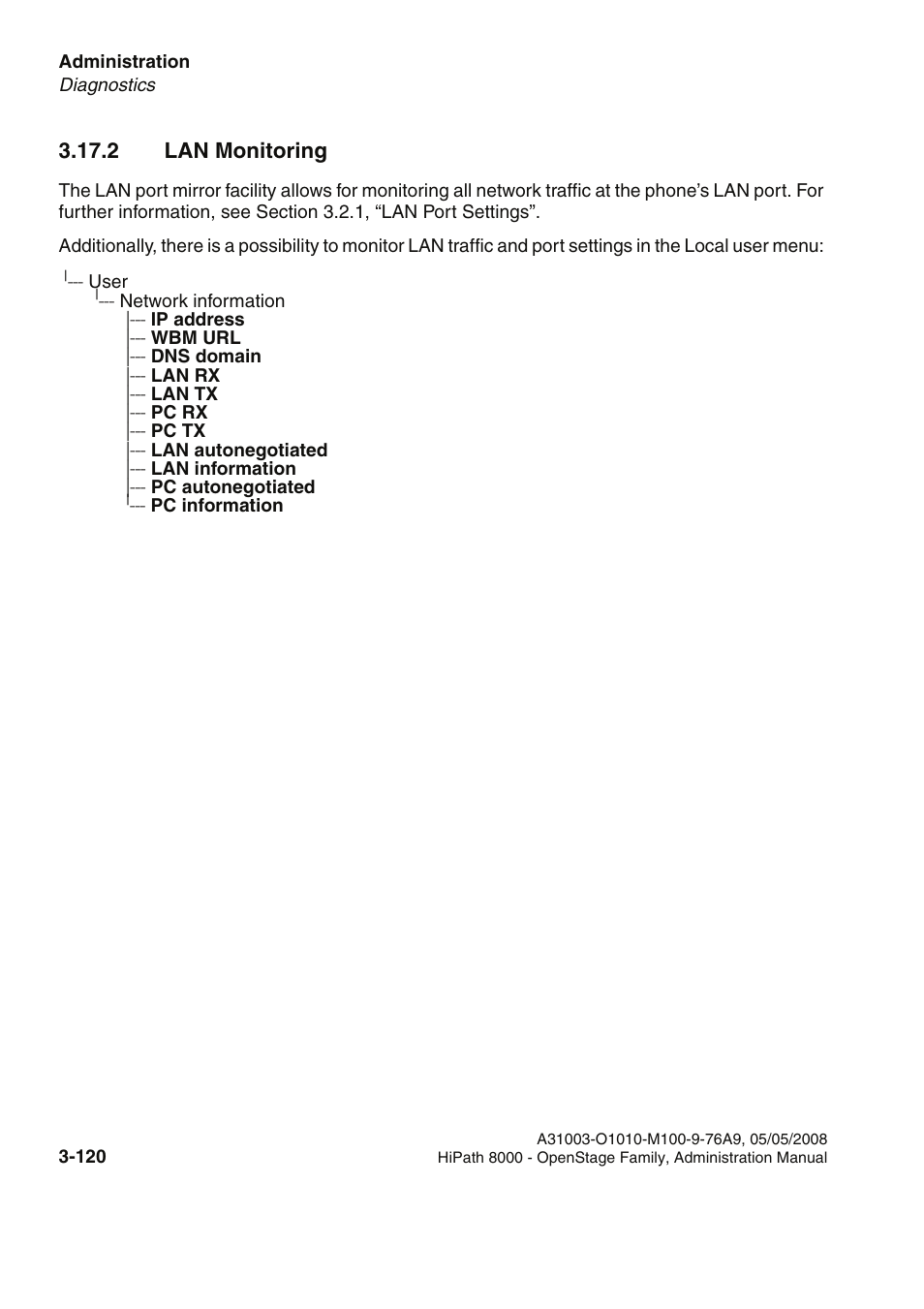 2 lan monitoring, 2 lan monitoring -120 | Siemens HIPATH 20 User Manual | Page 162 / 258