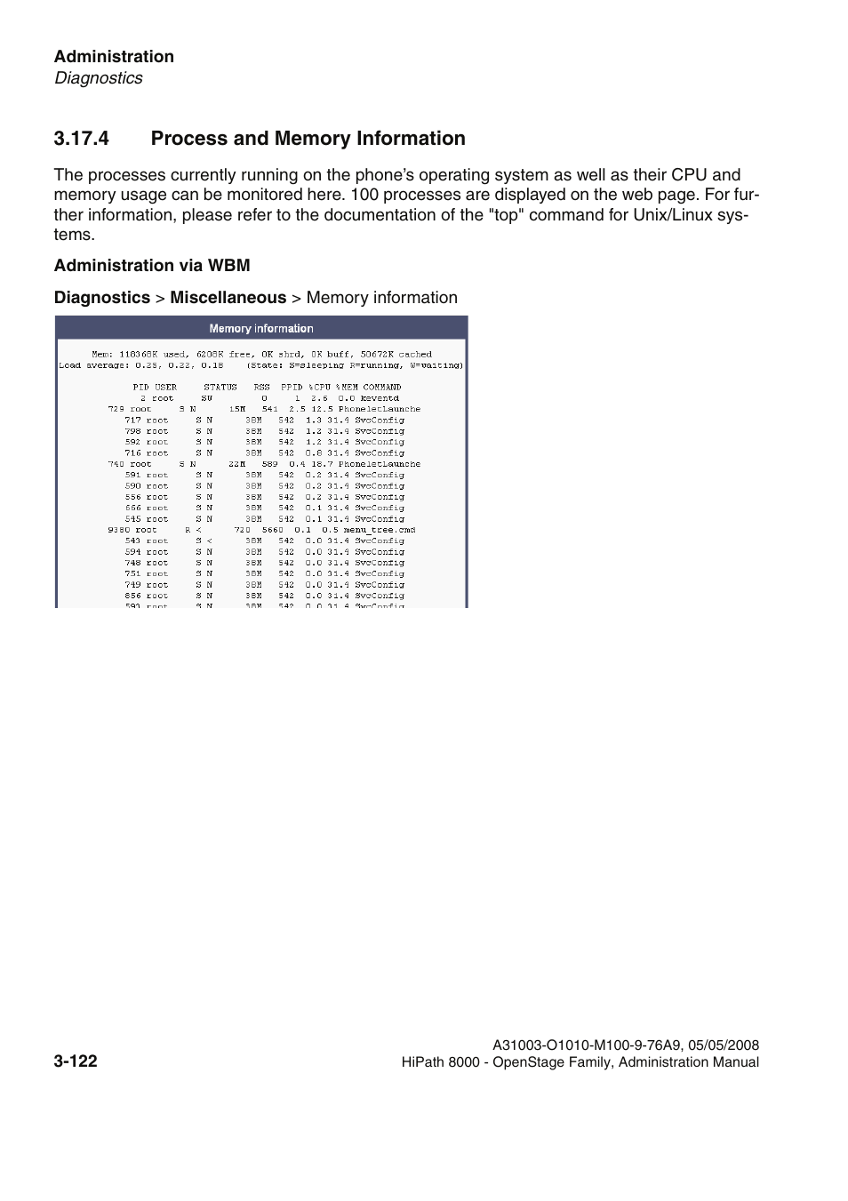 4 process and memory information, 4 process and memory information -122 | Siemens HIPATH 20 User Manual | Page 164 / 258