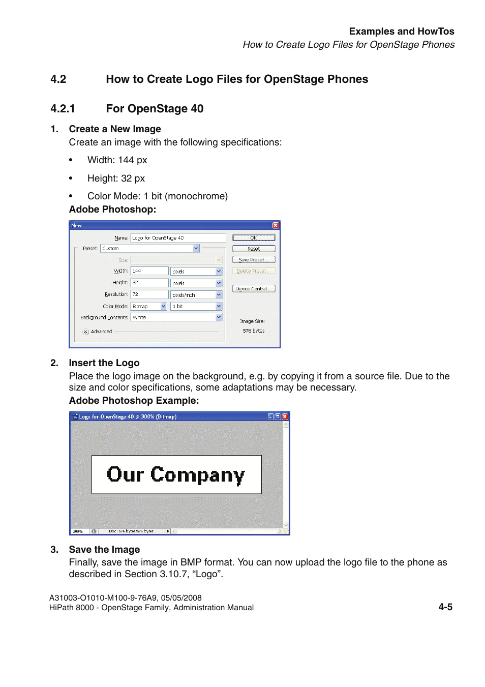 2 how to create logo files for openstage phones, 1 for openstage 40, 2 how to create logo files for openstage phones -5 | 1 for openstage 40 -5 | Siemens HIPATH 20 User Manual | Page 195 / 258