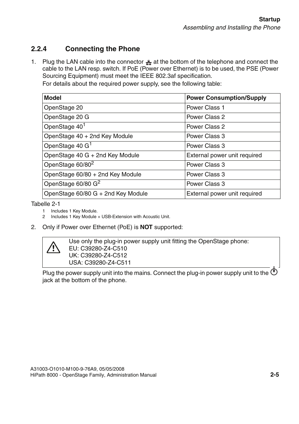 4 connecting the phone, 4 connecting the phone -5 | Siemens HIPATH 20 User Manual | Page 21 / 258