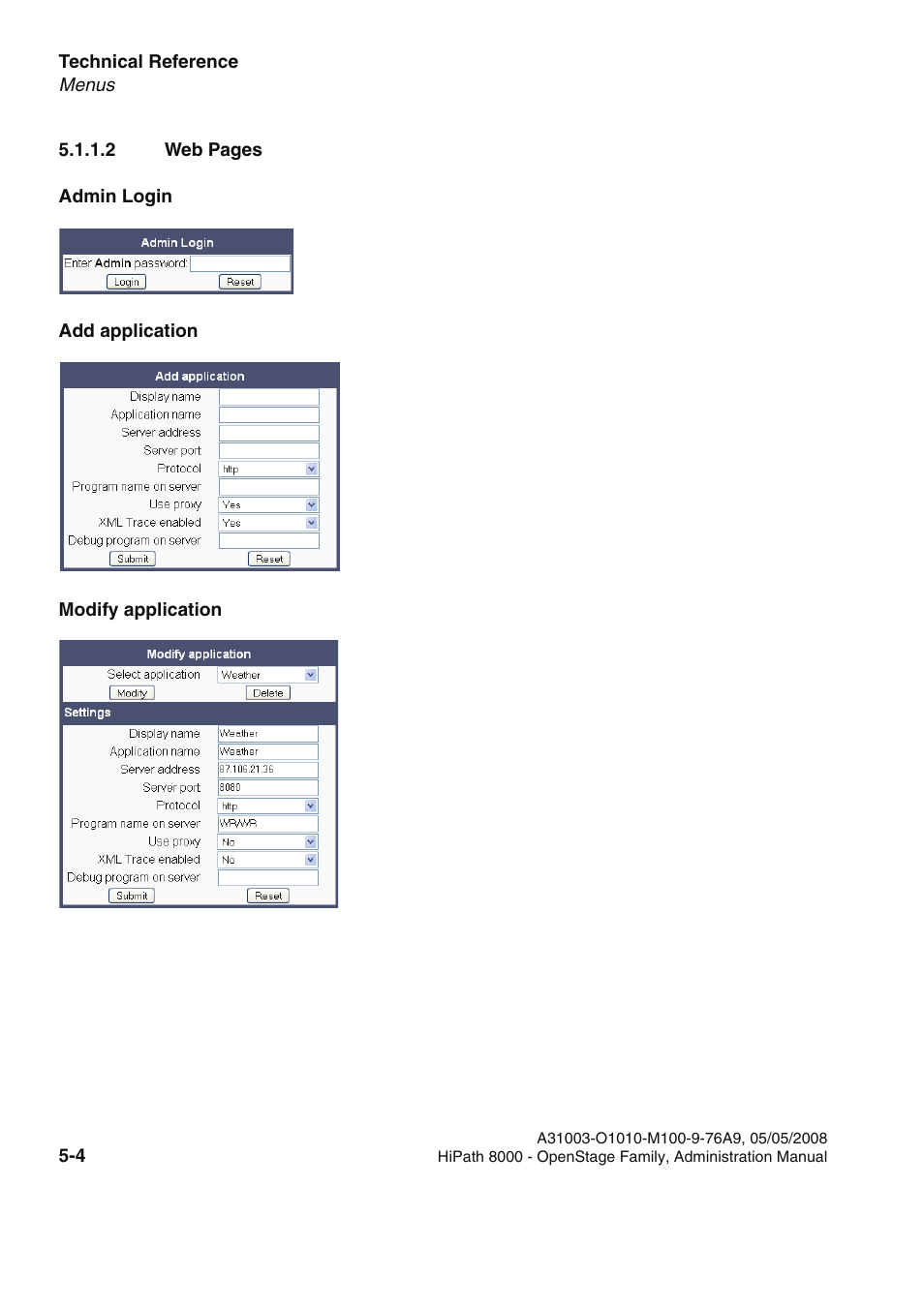 Admin login, Add application | Siemens HIPATH 20 User Manual | Page 210 / 258