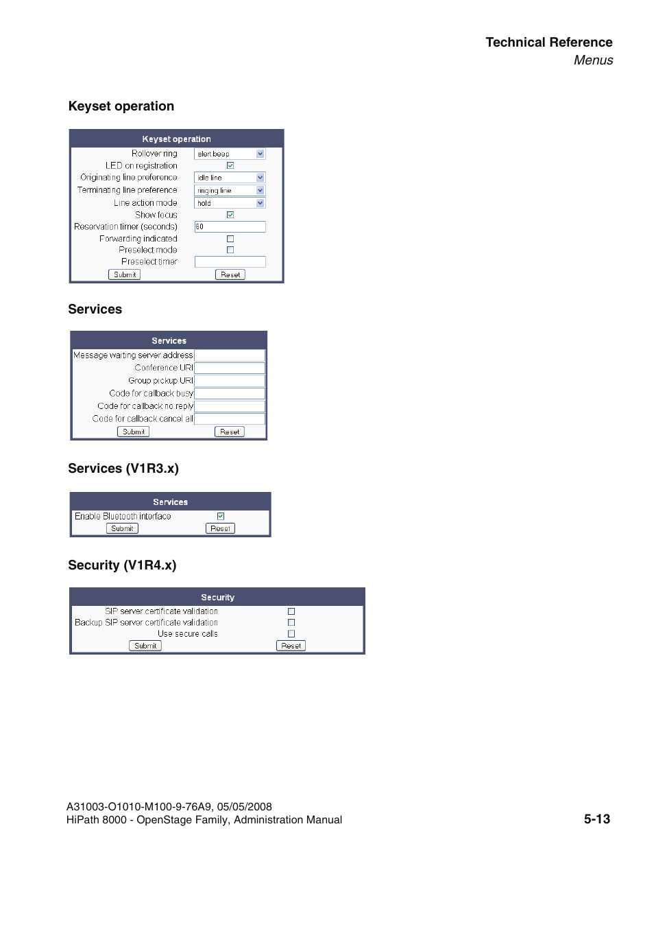 Keyset operation, Services, Services (v1r3.x) | Security (v1r4.x) | Siemens HIPATH 20 User Manual | Page 219 / 258