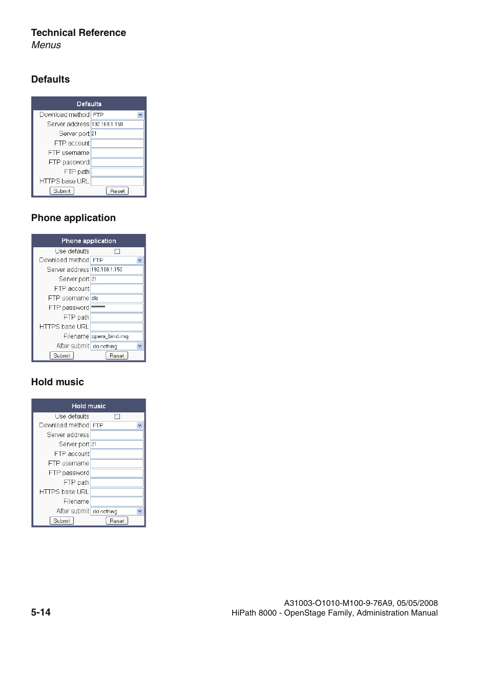 Defaults phone application hold music | Siemens HIPATH 20 User Manual | Page 220 / 258