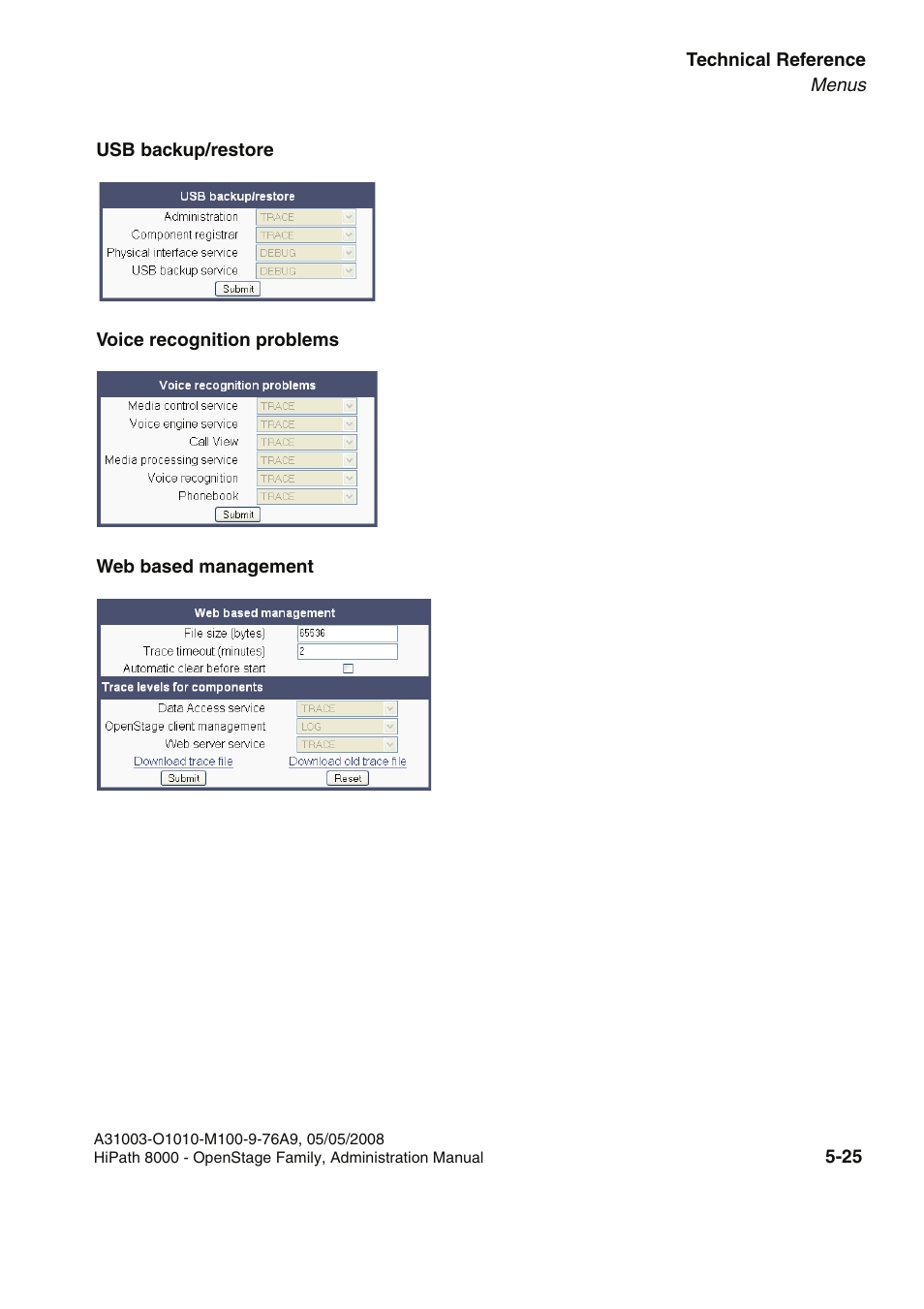 Usb backup/restore, Voice recognition problems, Web based management | Siemens HIPATH 20 User Manual | Page 231 / 258