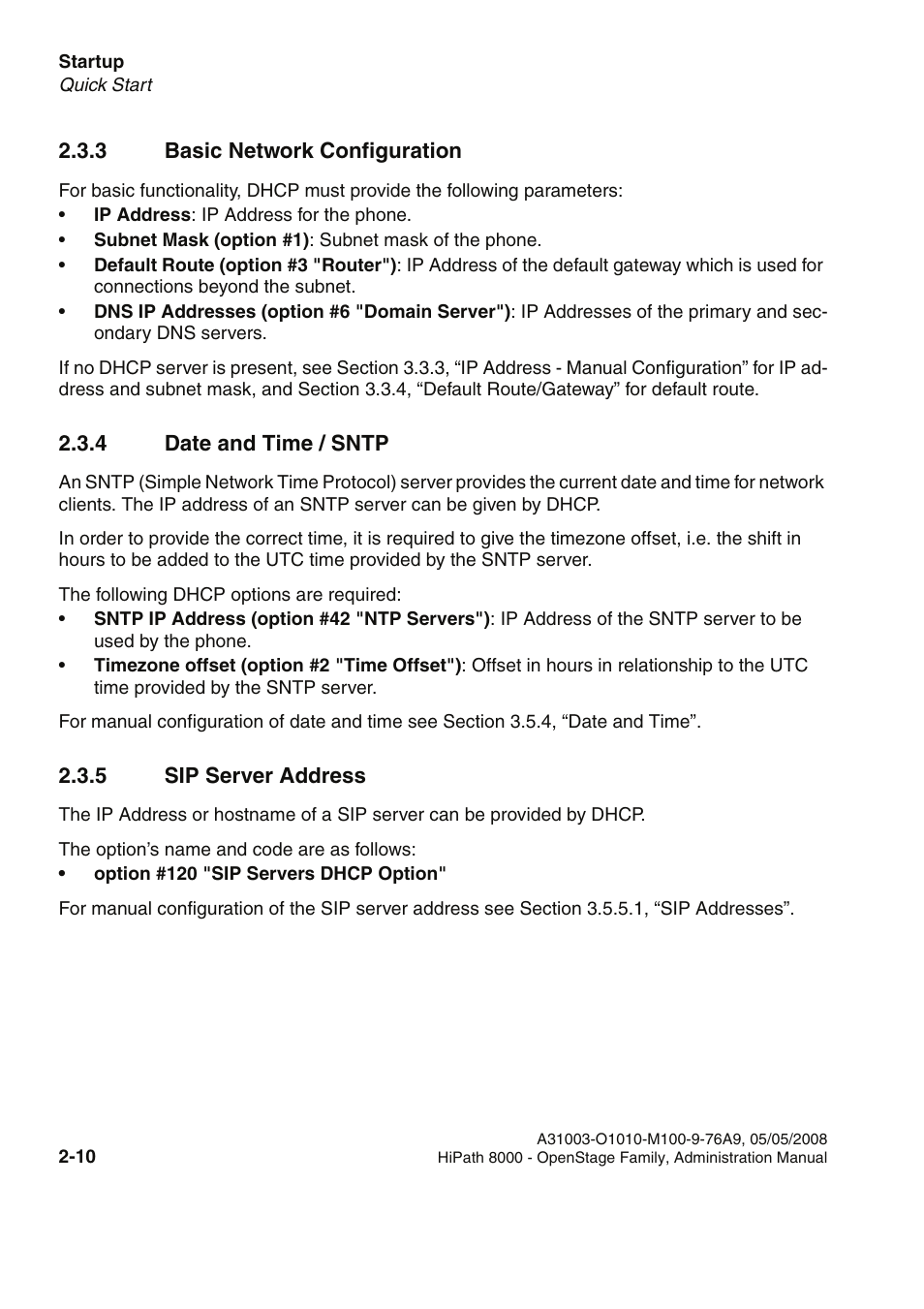 3 basic network configuration, 4 date and time / sntp, 5 sip server address | Siemens HIPATH 20 User Manual | Page 26 / 258