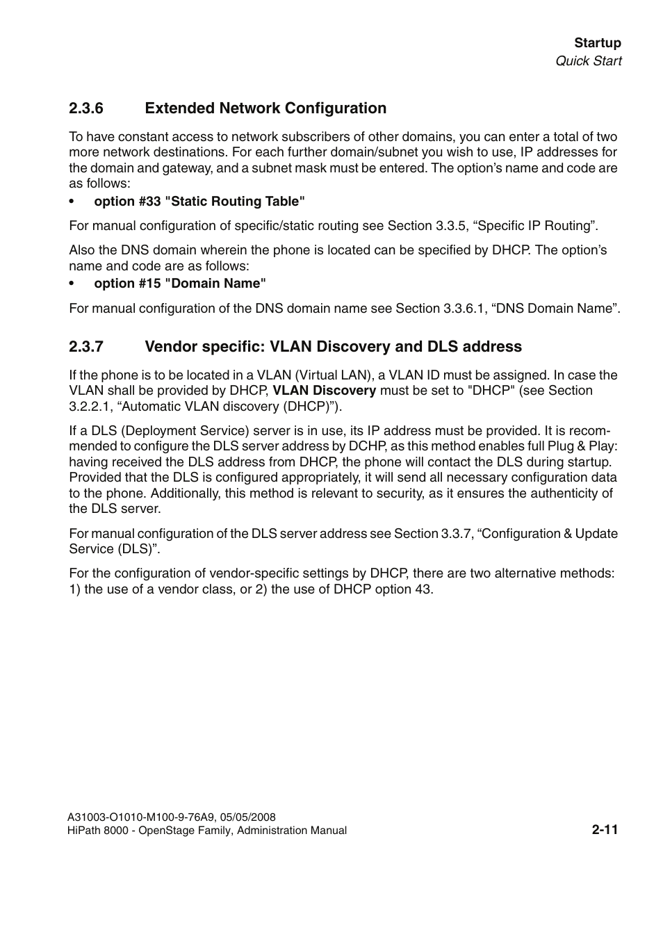 6 extended network configuration, 7 vendor specific: vlan discovery and dls address | Siemens HIPATH 20 User Manual | Page 27 / 258