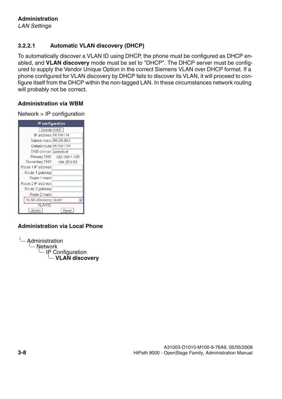 1 automatic vlan discovery (dhcp), 1 automatic vlan discovery (dhcp) -8 | Siemens HIPATH 20 User Manual | Page 50 / 258
